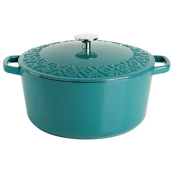 Spice by Tia Mowry Savory Saffron 3.9 Quart  Enameled Cast Iron Dutch Oven with Lid in Teal