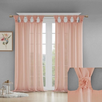 PAGED Floral Embellished Cuff Curtain Panel,Sheer Curtains with Tab Top,Window Curtains for Living Room,Bedroom
