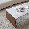CAVINAS Waves Modern Coffee Table,47.24" Tea Table with White Faux Marble Desktop,Natural Wood Base,Organic Shape Center Table for Living Room - 4 of 4