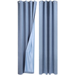 PiccoCasa Linen Textured Grommet Top Blackout Bedroom Darkening Curtains 2 Pcs - 1 of 3