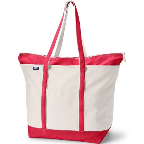 Lands End Extra Large Natural 5 Pocket Zip Top Long Handle Canvas Tote Bag Natural heritage Red Target