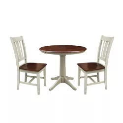 36" Ellis Round Extendable Dining Table with 2 San Remo Splat Back Chairs Antiqued Almond/Espresso - International Concepts