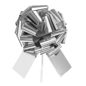 Unique Bargains Wedding Christmas Bright Metallic Gift Wrapping Large Pull Bows Ribbon 1 Pc Silver 20 inch - 1 of 4
