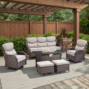 Belord All Weather Wicker Patio Furniture Set 6 Pieces, 6-INCH Extra Thick Cushion Outdoor Patio Firepit Set with Patio Sofa Swivel Chair and Ottoman - 1 of 4