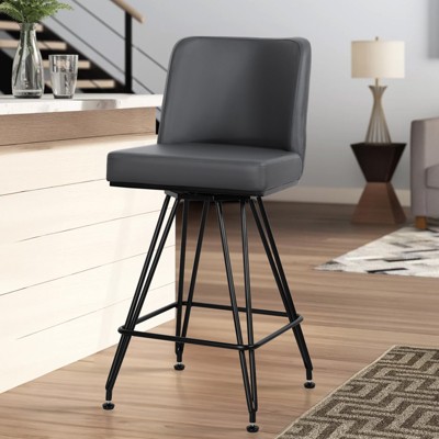 Bekrvio 26" Swivel Counter Height Bar Stools with Back-Faux Leather/Velvet Upholstered, V-Shaped Metal Legs-Modern Counter Stools for Kitchen Island