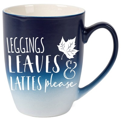 Elanze Designs Leggings Leaves & Lattes Please Two Toned Ombre Matte Navy Blue and White 12 ounce Ceramic Stoneware Coffee Cup Mug