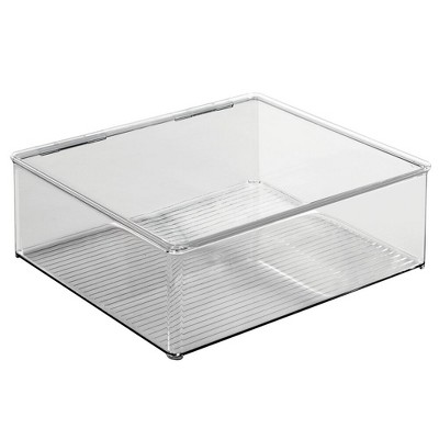 mDesign Plastic Stackable Kitchen Storage Box - Clear/Smoke Gray