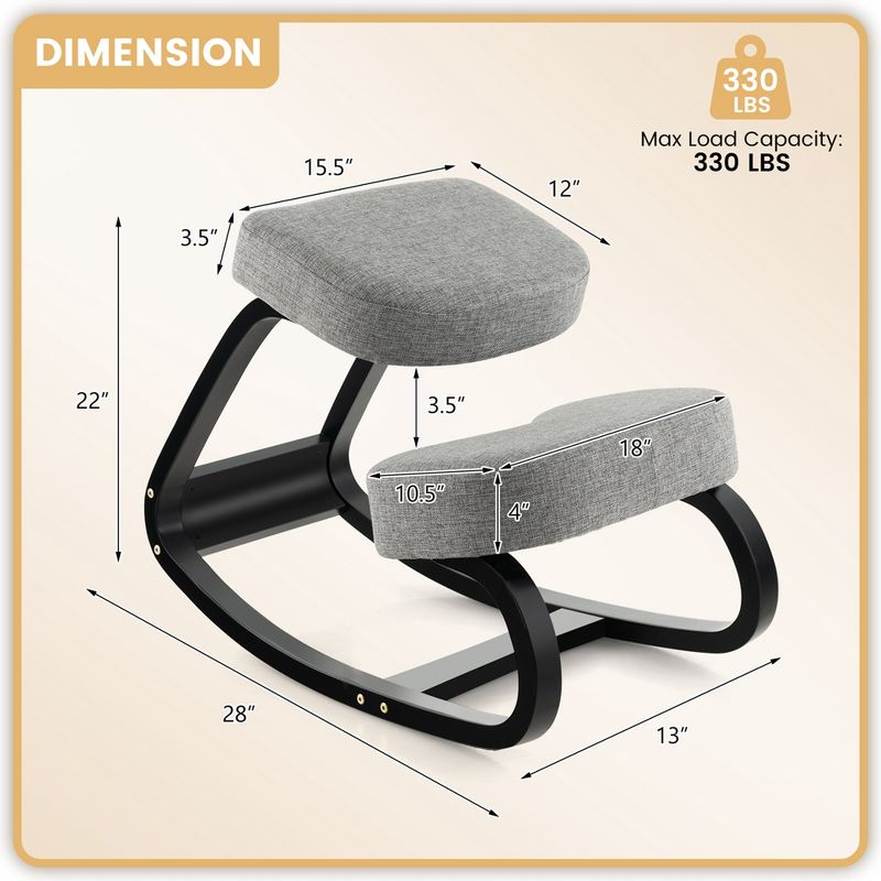 Costway Rocking Kneeling Chair Ergonomic Posture Correcting Back Pain Padded Cushion, 4 of 11