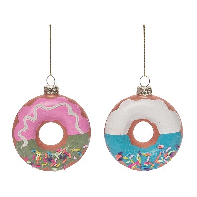 Transpac Glass Donut Sprinkles Ornament Set of 2 Christmas Home Decorations