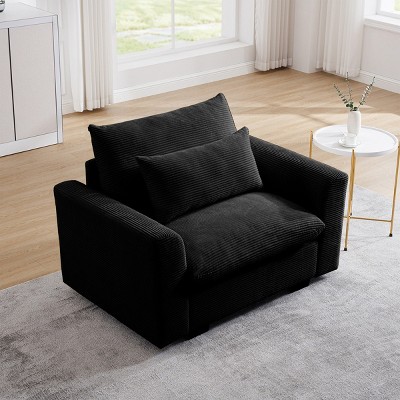 Single Recliner Sofa,Corduroy Deep Seat Single Sofa With Waist Pillow,Deep Seat Couch,Recliner Sofa For Living Room,Apartment-Cuddlewood