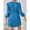 Coolmee Women Plus Size Casual Slant V Neck Lantern Long Sleeve High Waist Party Business Work Mini Dress - 3 of 4