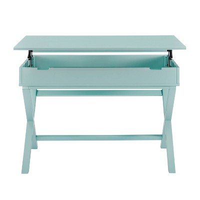 Turquoise Wood Lift-Top Standing Desk with X-Frame Legs