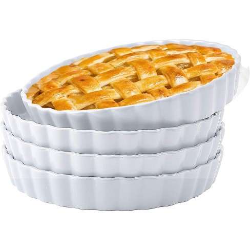 Bruntmor 10 White Pie Pan Set of 4 - Porcelain Ceramic, Oven