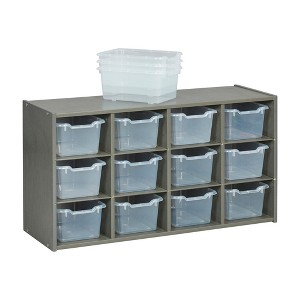 ECR4Kids Streamline 12 Cubby Tray Cabinet with Scoop Front Storage Bins, 3x4, Grey Wash - 1 of 4