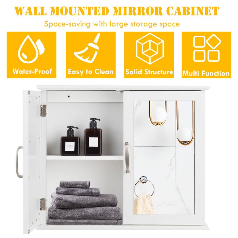 Tangkula 2-Tier Wall-Mounted Bathroom Storage Cabinet Wall Cabinet with 2 Mirror Doors, 4 of 7