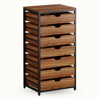 GlasFlength File Cabinets 7 Drawer File Cabinet Rolling Filing Cabinet Mobile File Cabinet for Home Office, Brown, 15.75"*13.78"*40.16"
