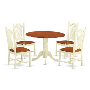 HomeStock 5-Piece Round Buttermilk and Cherry Finish Solid Wood Top Dining table with 4 Chairs - 1 of 4