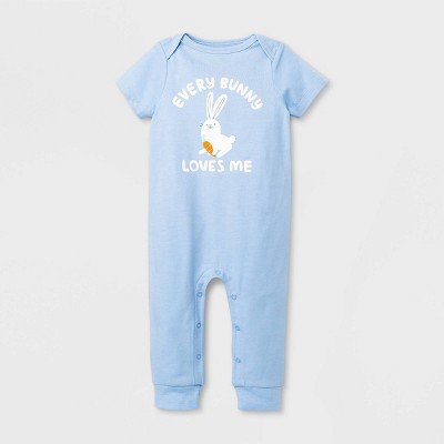 Baby Boys' Bunny Romper - Cat & Jack™ Periwinkle Blue Newborn