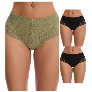 INSPIRE CHIC 3 Packs Women's Mid Rise Breathable Soft Lace Overlay Underwear Seamless Hipster Briefs - 1 of 4