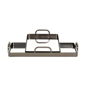 HomeRoots Set of Two Pewter Aluminum And Mirrored Glass Handmade Serving Trays - 1 of 4