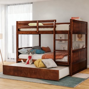 Luxystar Full Over Full Bunk Bed with Twin Size Trundle and Safety Guardrails - 1 of 4