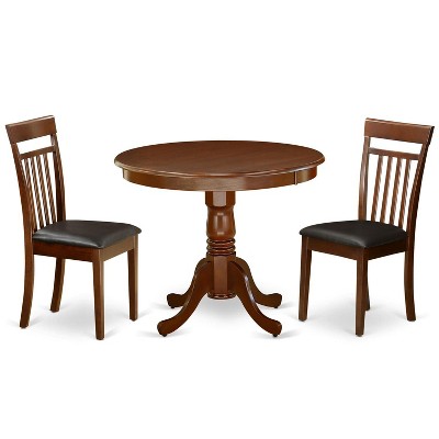 East West Furniture ANCA3-MAH-LC 3Pc Rounded 36 Inch Kitchen Table And Two Faux Leather Seat Kitchen Chairs