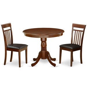 East West Furniture ANCA3-MAH-LC 3Pc Rounded 36 Inch Kitchen Table And Two Faux Leather Seat Kitchen Chairs - 1 of 4