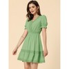 INSPIRE CHIC Women's V Neck Smocked Elastic Waist Short Sleeve Boho Crochet Trim Mini Dress - 2 of 4