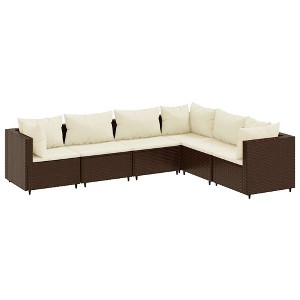 vidaXL 6-Piece Patio Lounge Set - Brown Poly Rattan with Cushions – Modular Outdoor Garden Furniture for Patio, Terrace, Deck, Backyard - 1 of 4