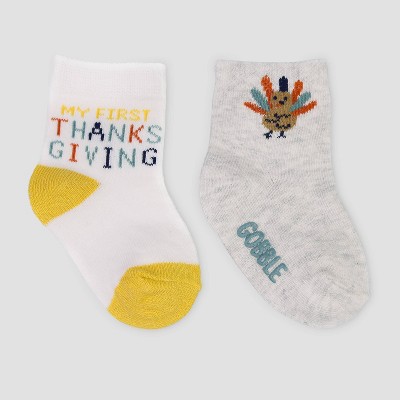 Baby 2pk Thanksgiving Crew Socks - Just 