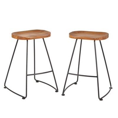 24" Set of 2 Chapman Counter Height Barstool Natural - Lifestorey: Black Frame, Pinewood, Industrial Design