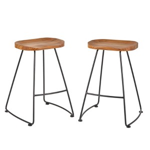 24" Set of 2 Chapman Counter Height Barstool Natural - Lifestorey: Black Frame, Pinewood, Industrial Design - 1 of 4