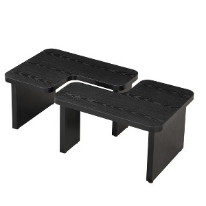 Vynxaria Detachable Rectangle Wood Coffee Table in Black - L Shape for Dining & Garden - 1 of 4