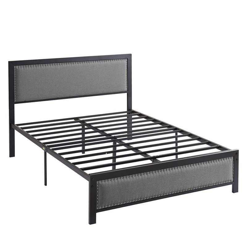 VECELO Metal Bed Frame with Linen Upholstered Headboard, Platform Bed with 12.6 in. Under Bed Storage and Nailhead, 5 of 12