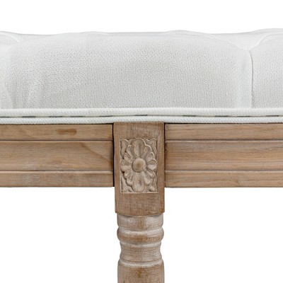 Cream Linen Upholstered Tufted Bedroom Bench with Wood Legs