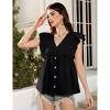 Women's Ruffle V Neck Button Down Short Sleeve Blouse - Summer Peplum Top - 3 of 4