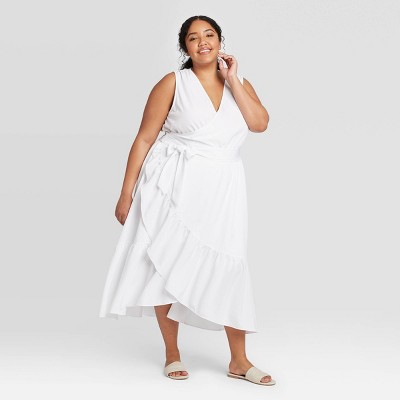 white sleeveless dress plus size