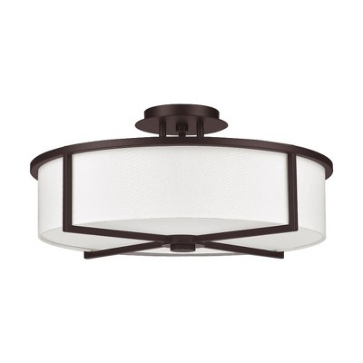 Elegant Bronze 4-Light Semi-Flush Drum Ceiling Fixture with Off-White Shade