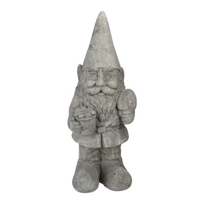 Northlight 18.5-Inch Gray Gardener Gnome with Shovel and Flower Outside Statue