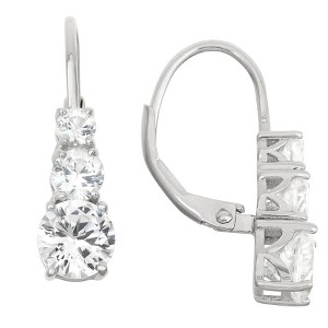 2 2/5 TCW Tiara Sterling Silver 3-stone White Sapphire Leverback Drop Earrings - 1 of 3