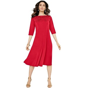 Roaman's Women's Plus Size Ultrasmooth Fabric Embellished Swing Dress - 1 of 4