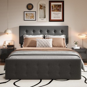 Adjustable Fabric Platform Bed with 4 Storage Drawers - 1000 lbs Capacity, 12-Slat Support, Noise Reduction Design & Tool-Free Assembly - 1 of 4