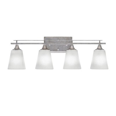Toltec Lighting Uptowne 4 - Light Vanity in  Aged Silver with 4.5" Square White Muslin Shade