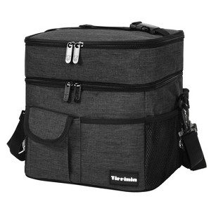 Tirrinia Large Double Zipper Compartments Insulated Lunch Bag with Front Pocket, 23 Cans Leakproof Lunch Cooler Totes for Back to School - 1 of 4