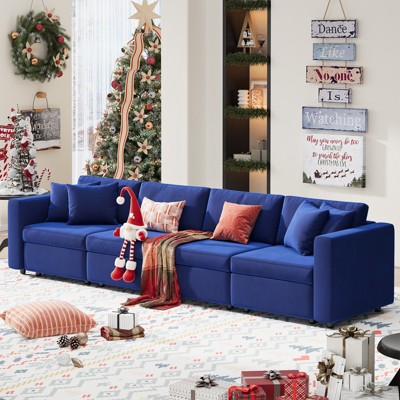 Buenhomino Modern DIY Sectional Sofa, Modular Sectional Couches for Living Room，Dark Blue Velvet