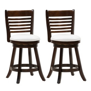 Set of 2 Woodgrove Counter Height Barstools with Slat Backrest Dark Cappuccino White - CorLiving: Faux Leather, Swivels, Rubberwood Legs - 1 of 4