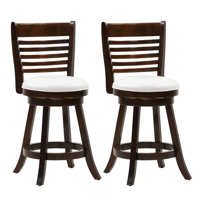 Set of 2 Woodgrove Counter Height Barstools with Slat Backrest Dark Cappuccino White - CorLiving, 1 of 12