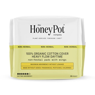 The Honey Pot Company 100% Organic Cotton Comfort Cover Heavy Flow Daytime Pads - 16ct