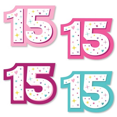 Big Dot of Happiness Girl 15th Birthday - DIY Shaped Teen Birthday Party Cut-Outs - 24 Count