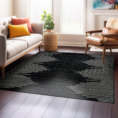 Black and White Synthetic Square Bohemian Stripe Area Rug